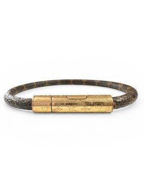 Louis Vuitton Monogram Leather & Gold Engraved Confidential Bangle Bracelet